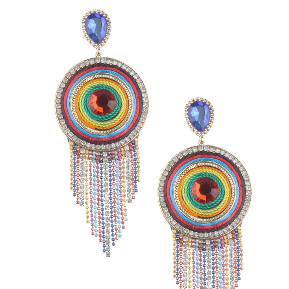 BOHO Eclectic Style Rhinestone Rainbow Colored Earrings